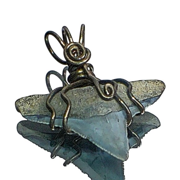 Fossilized Shark Tooth Pendant Wrapped In Antique Brass Wire - Picture 1 of 5